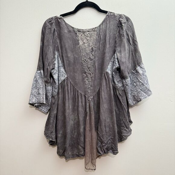 gimmicks bke Woman's Medium Patch Work Bohemian Hippie Peasant Lace Flowy Top - Picture 6 of 8